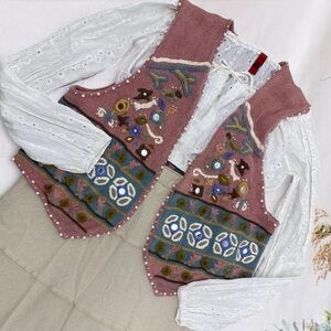 Vintage Cottagecore Coquette Boho Festival Beaded Retro Chunky Knit Sweater Vest